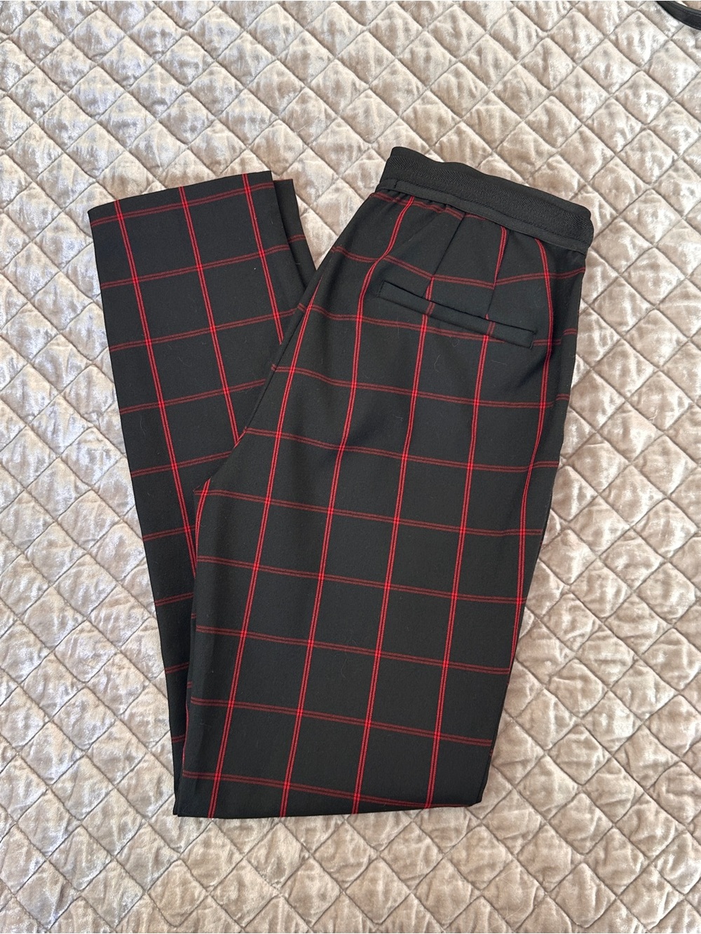 Zara Black Trousers with Red Windowpane Check